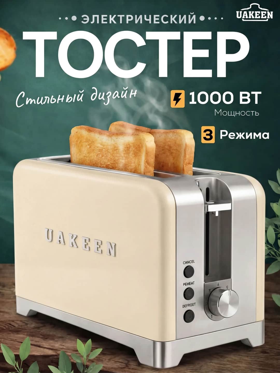 UAKEEN ZL-2103 1000W Elektr Toster — 2 ta Tost, 7 daraja - Asosiy rasm