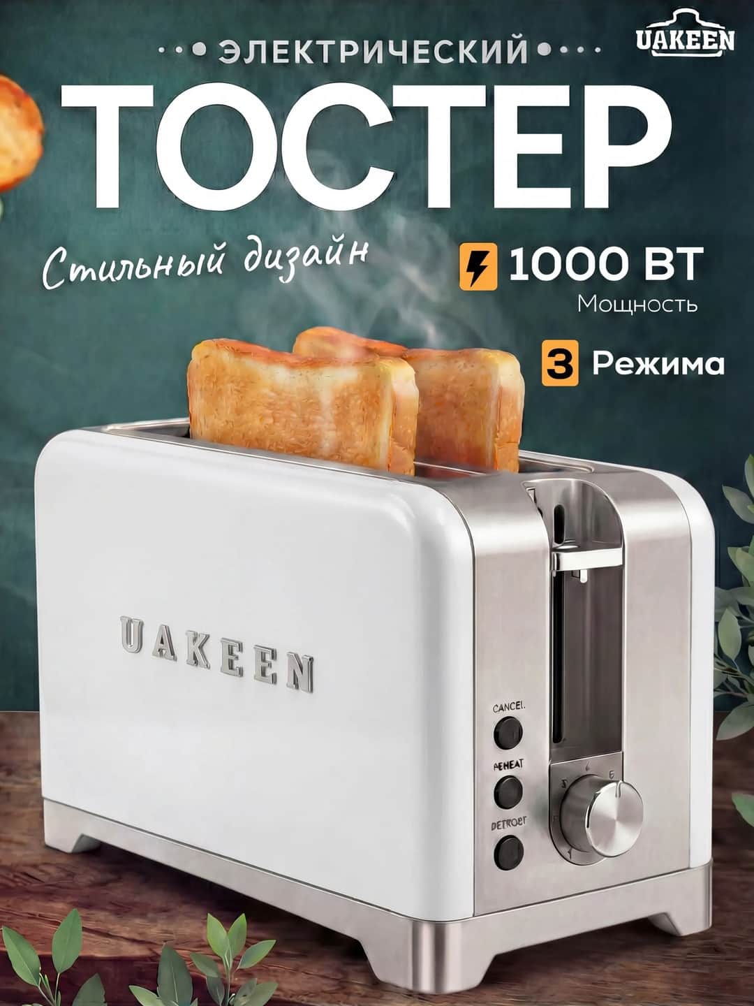 UAKEEN ZL-2103 1000W Elektr Toster — 2 ta Tost, 7 daraja - Asosiy rasm