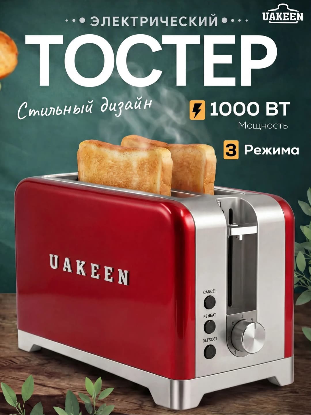 UAKEEN ZL-2103 1000W Elektr Toster — 2 ta Tost, 7 daraja