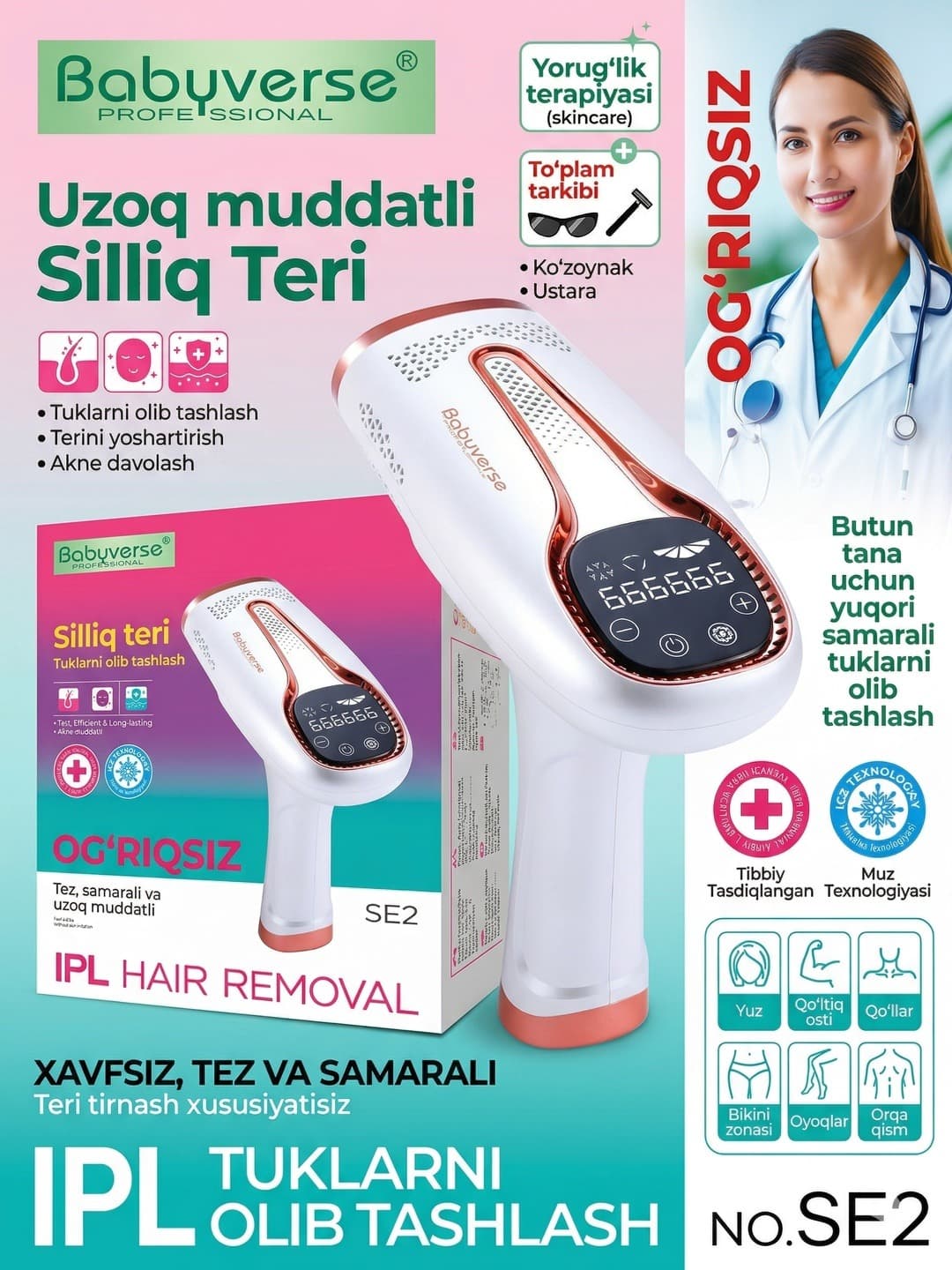 Babyverse SE2 lazerni epilyator - IPL fotoepilator va depilyator apparati