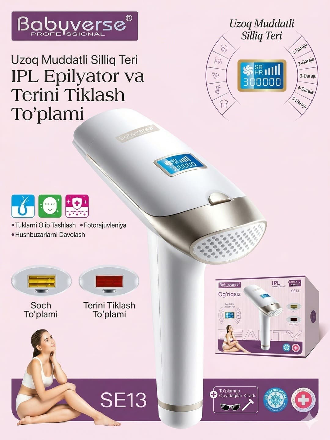 Babyverse Professional SE13 lazerni epilyator - fotoepilyator 3 tasi 1 da